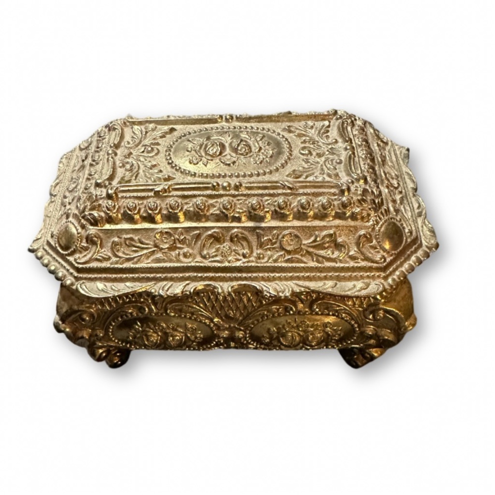 Vintage Gold Metal Jewelry or Trinket Box